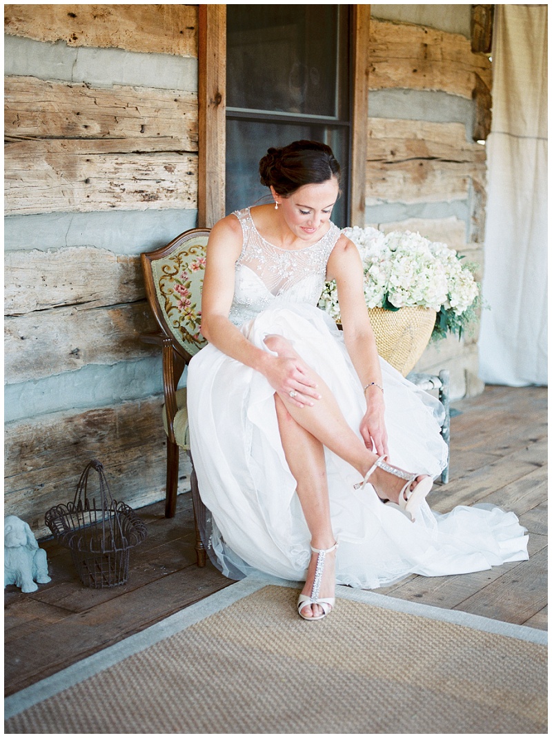 East TN bride getting ready rustic cabin wedding morning