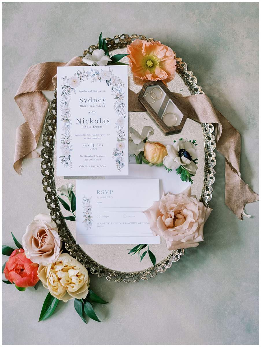 Elizabethton TN at-home wedding details flat lay