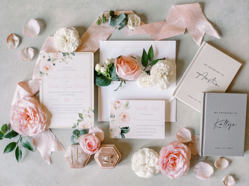 Wedding detail flat lay at The Homeplace at Johnston Farms in Greeneville TN