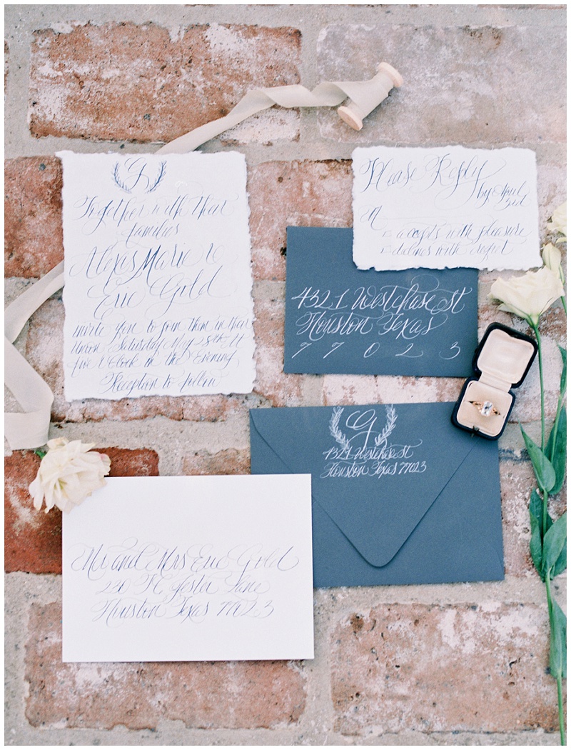 Wedding detail flat lay at River Oaks Garden Club Houston TX