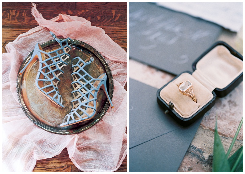 bridal shoes detail flat lay at River Oaks Garden Club Houston TX