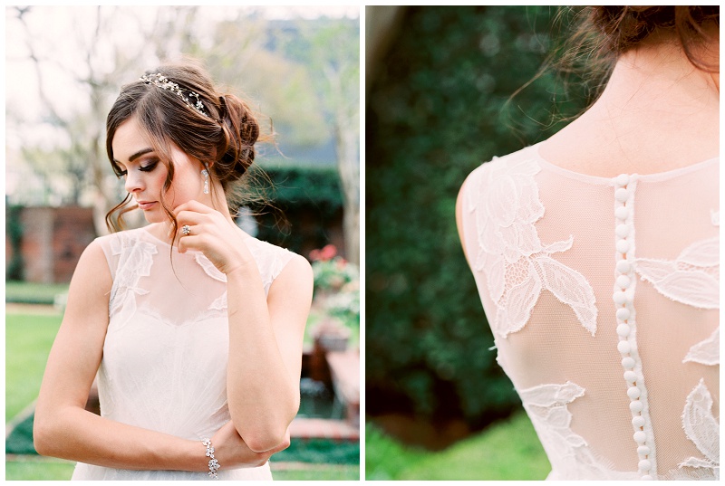 Bride posing in Houston garden wedding venue
