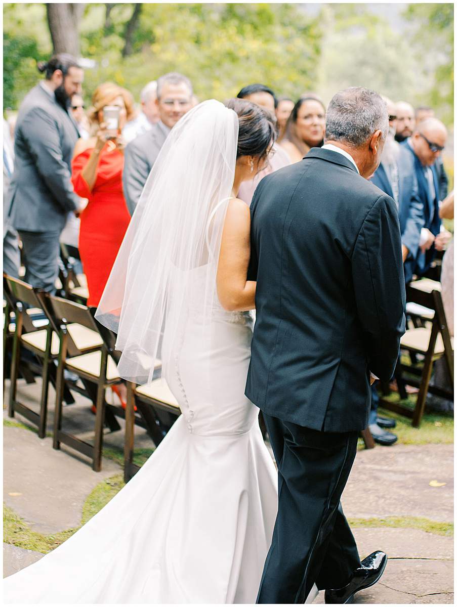 Bride walking aisle NC mountain wedding