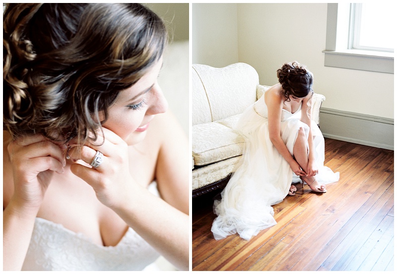 bride putting on shoes for Tri-Cities TN wedding photographer getting ready photos
