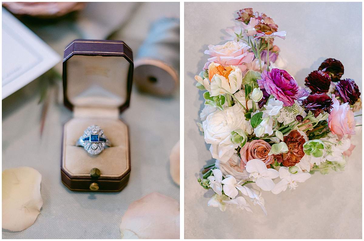 The Olde Farm wedding detail shot of bouquet and perfume