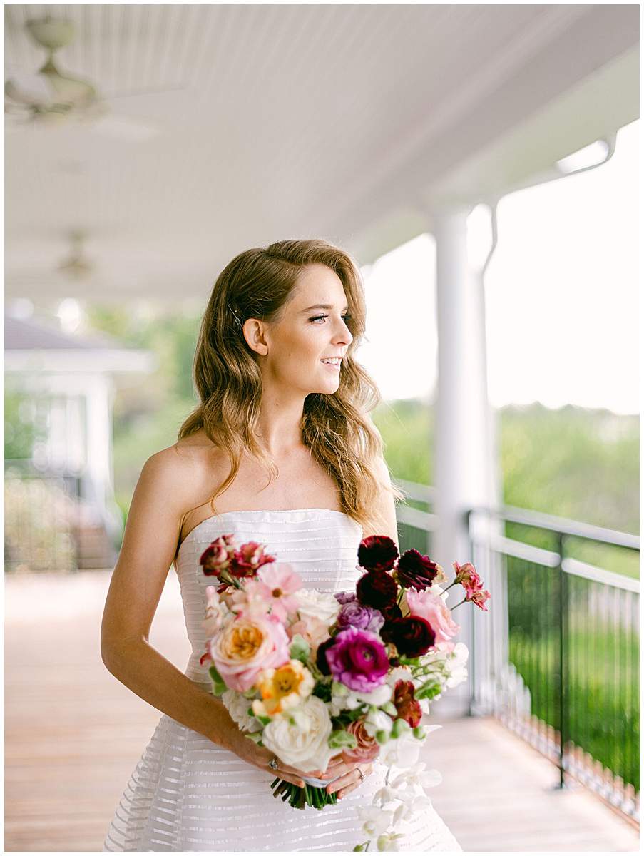 Bride portrait at The Olde Farm wedding with mountain views