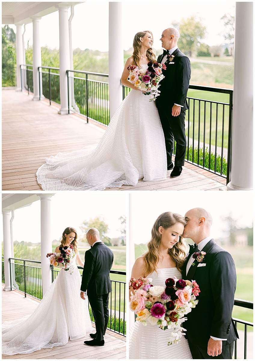 Bride and groom portrait at The Olde Farm wedding with scenic views