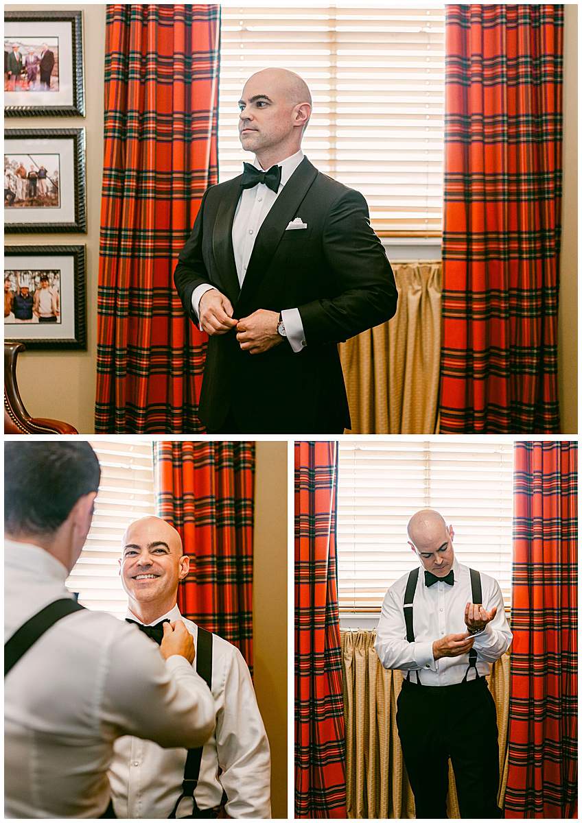 Groom and groomsmen getting ready indoors at The Olde Farm wedding