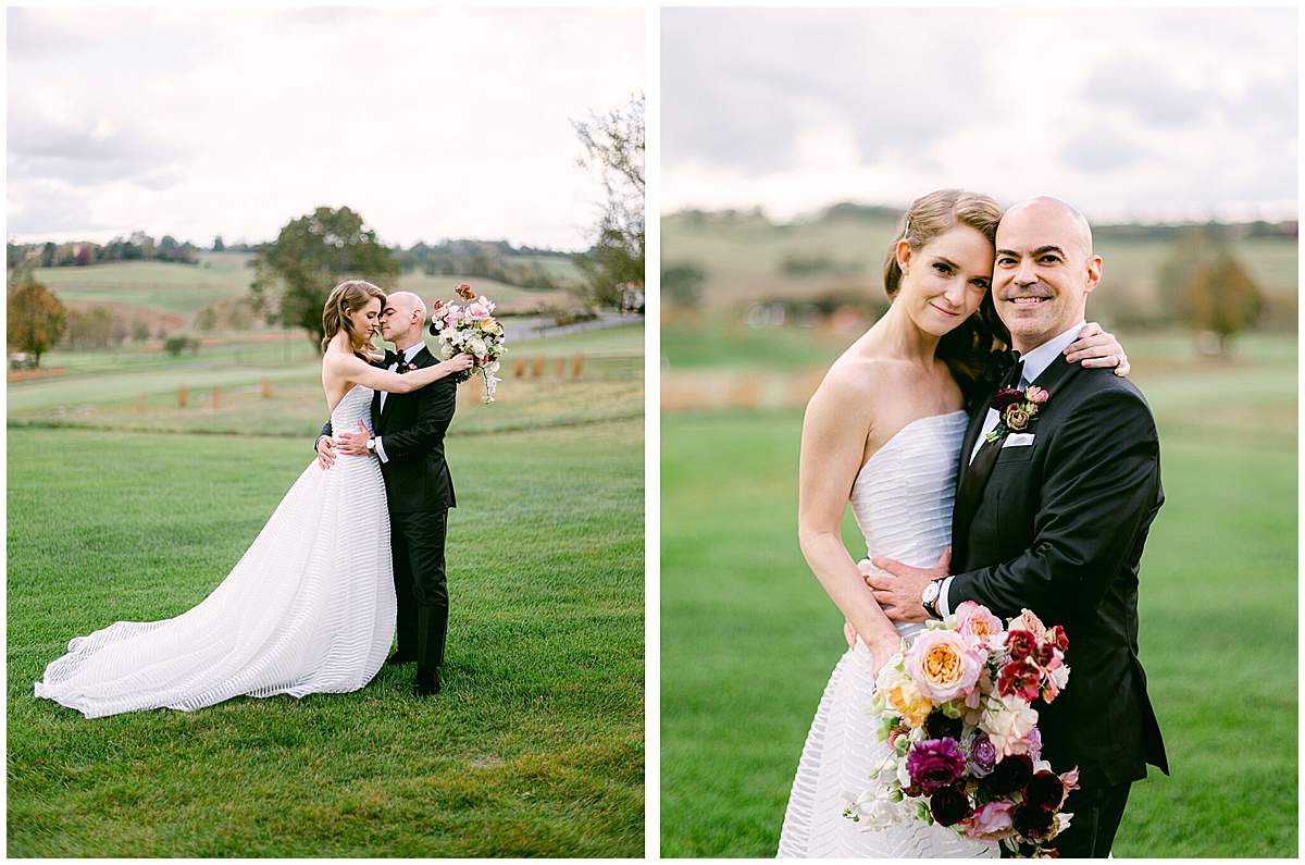 Romantic couple at The Olde Farm wedding during sunset