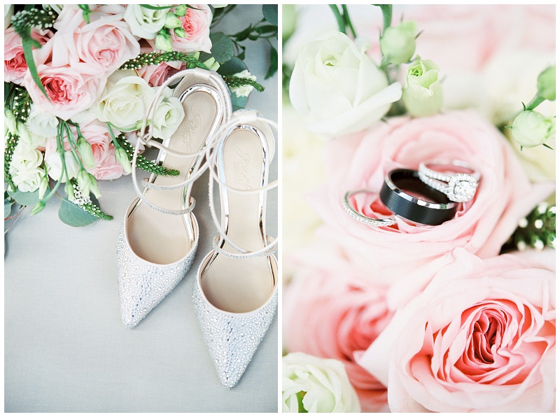 The Homeplace at Johnston Farm wedding flat lay with rings and florals