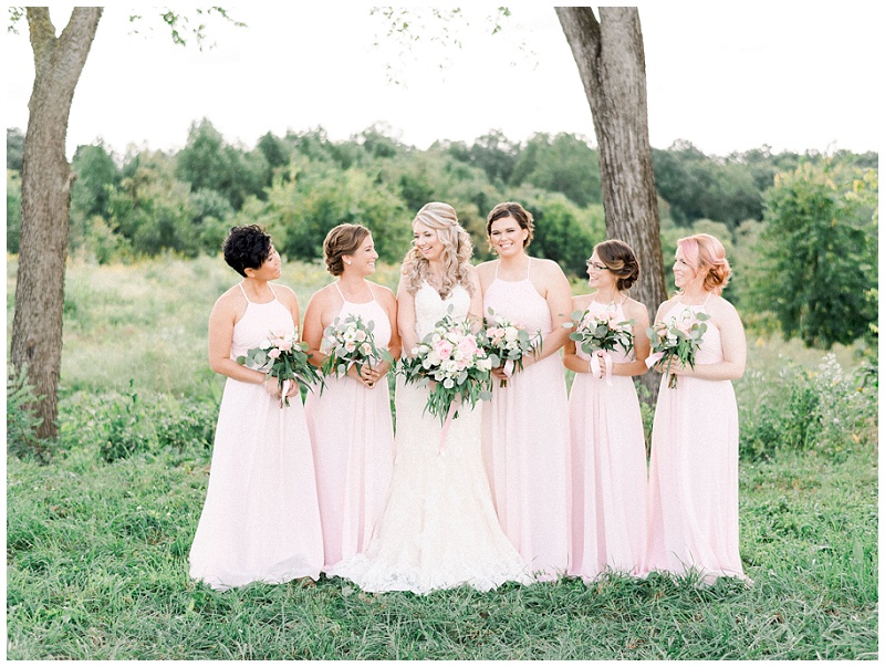 Bridesmaids in matching dresses at The Homeplace at Johnston Farm wedding
