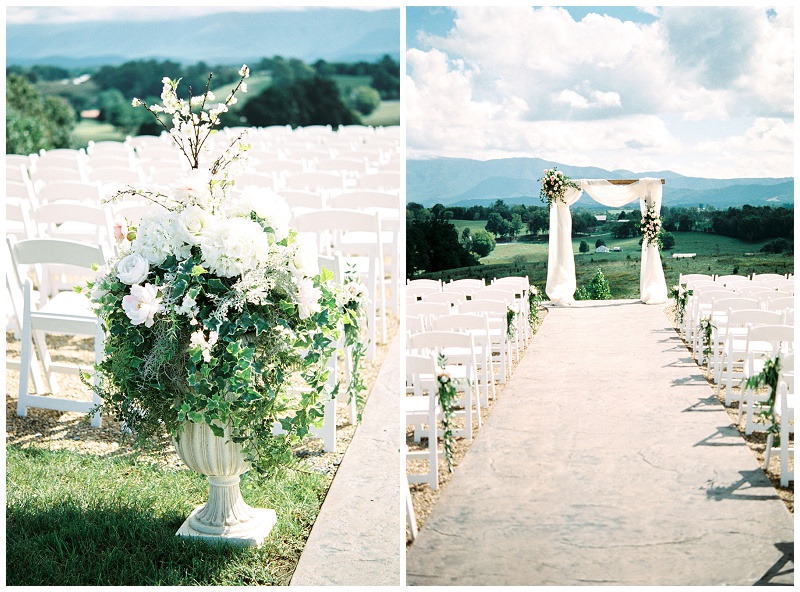 ceremony setup at The Homeplace at Johnston Farm wedding with mountain views