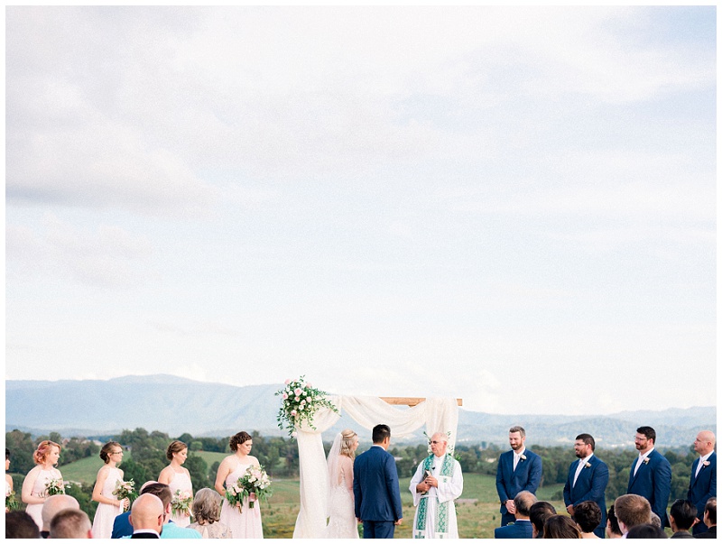 Ceremony backdrop with mountains at The Homeplace at Johnston Farm wedding
