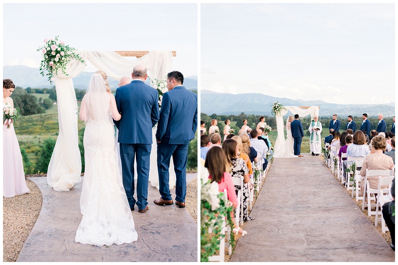 Groom waiting at altar at The Homeplace at Johnston Farm wedding