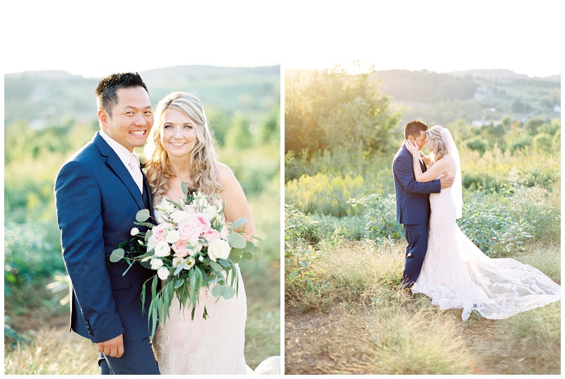 Bride and groom kissing at The Homeplace at Johnston Farm wedding