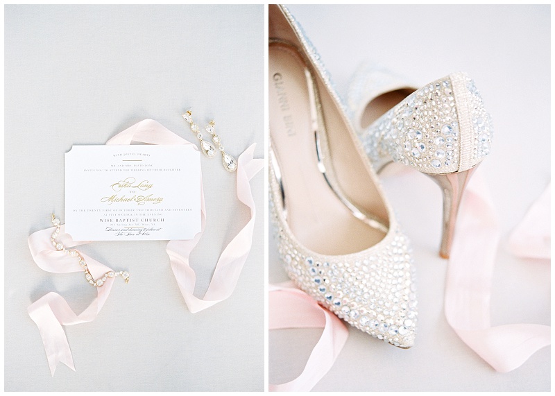 The Inn at Wise wedding details with elegant black, white, and pink decor