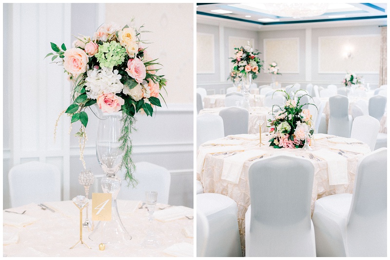 Reception table decor with diamond accents