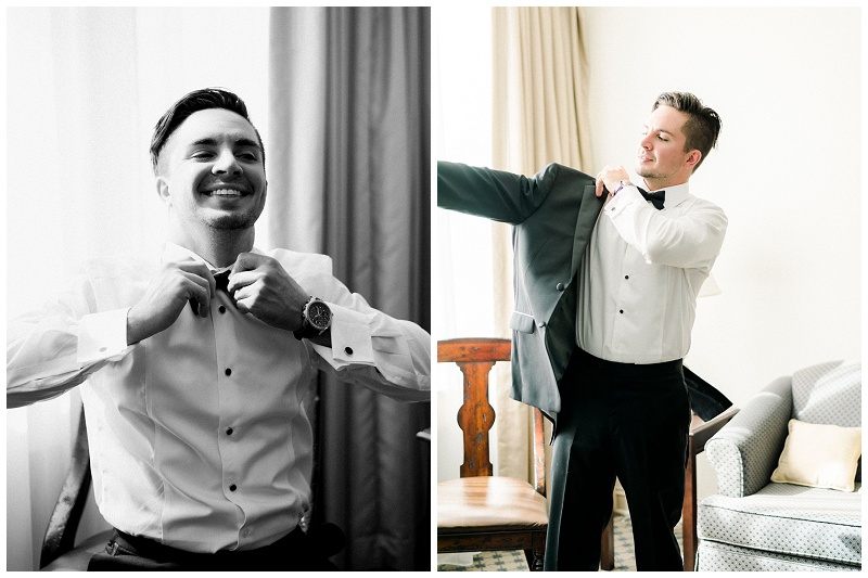 Groom buttoning suit jacket for The Inn at Wise wedding