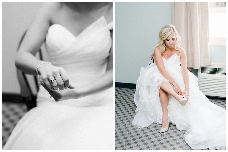 Bride putting on wedding shoes for The Inn at Wise wedding