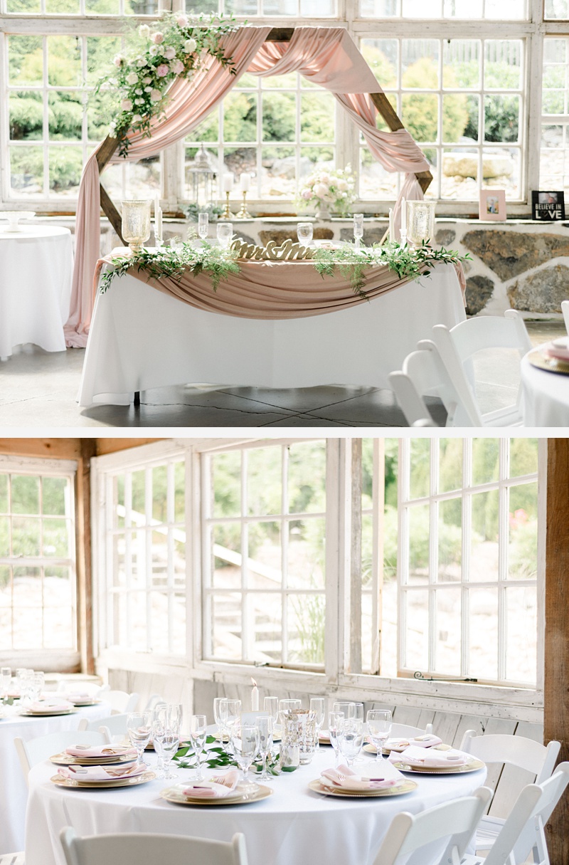 Reception blush cream decor The Millstone venue