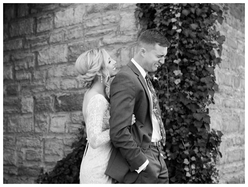Bride and groom first look portrait at Chateau Selah Bride and groom first look portrait at Chateau Selah