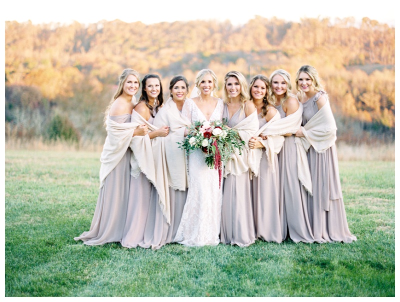Bridesmaids in blush dresses at fall wedding in East Tennessee Bridesmaids in blush dresses at fall wedding in East Tennessee