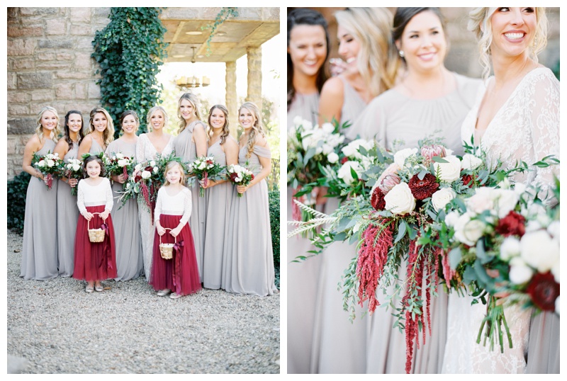 Bridesmaids holding bouquets with fall colors Bridesmaids holding bouquets with fall colors
