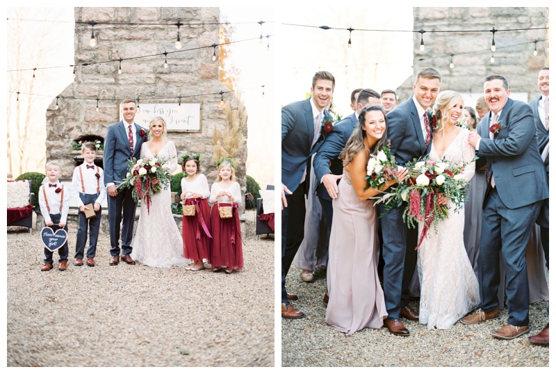 Bridal party group portrait with scenic background Bridal party group portrait with scenic background