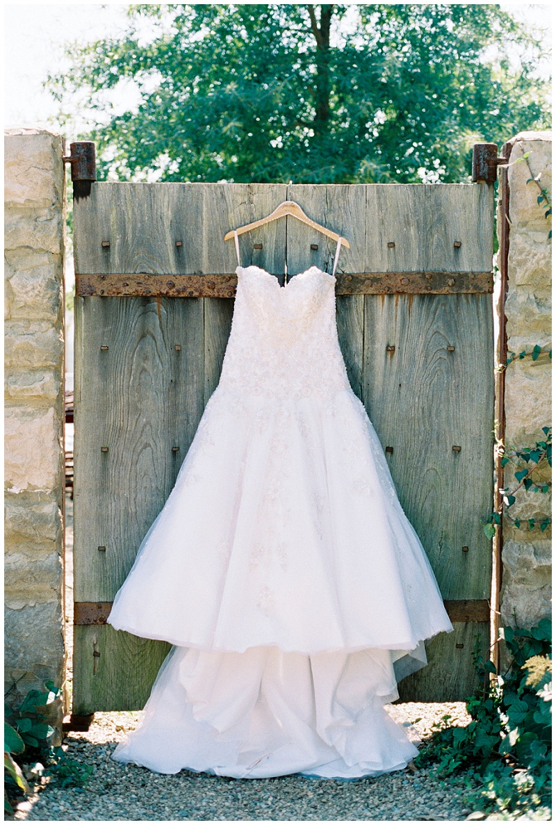 Wedding dress hanging at Chateau Selah venue