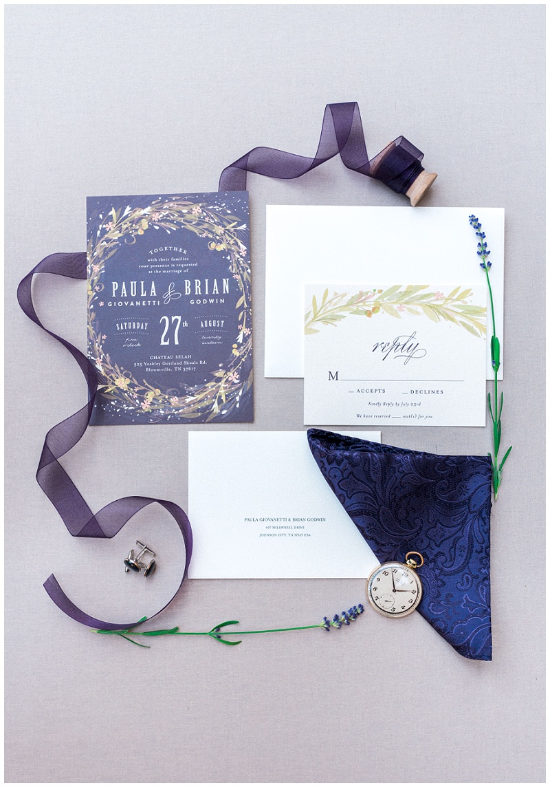 Invitation suite for Chateau Selah Blountville TN wedding