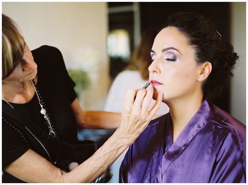 Bride getting ready in bridal suite at Chateau Selah