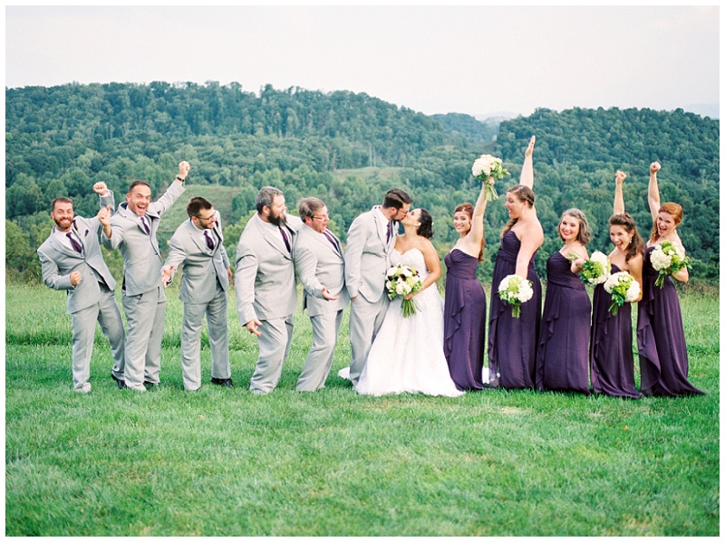 Bridal party celebrating at golden hour in East Tennessee