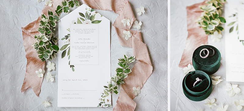 Neutral toned wedding flat lay at Chateau Selah wedding venue