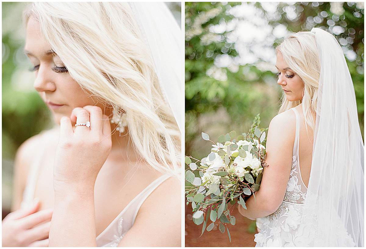 Bride holding bouquet at Chateau Selah