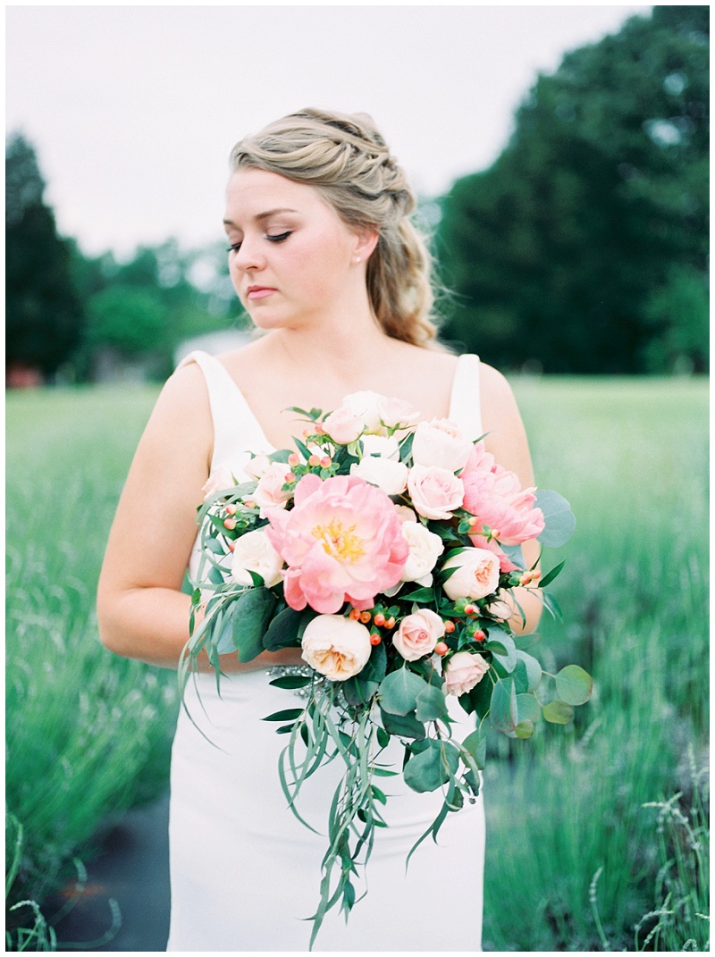 Romantic bridal photos in lavender field near Charlotte North Carolina