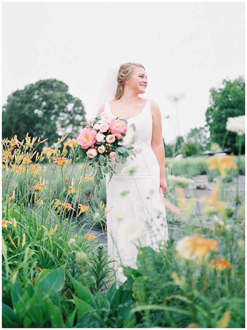 Natural light bridal photos in lavender field North Carolina