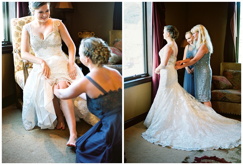 bride putting on wedding shoes Banner Elk Winery wedding