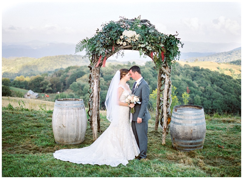 bride and groom portraits Banner Elk Winery