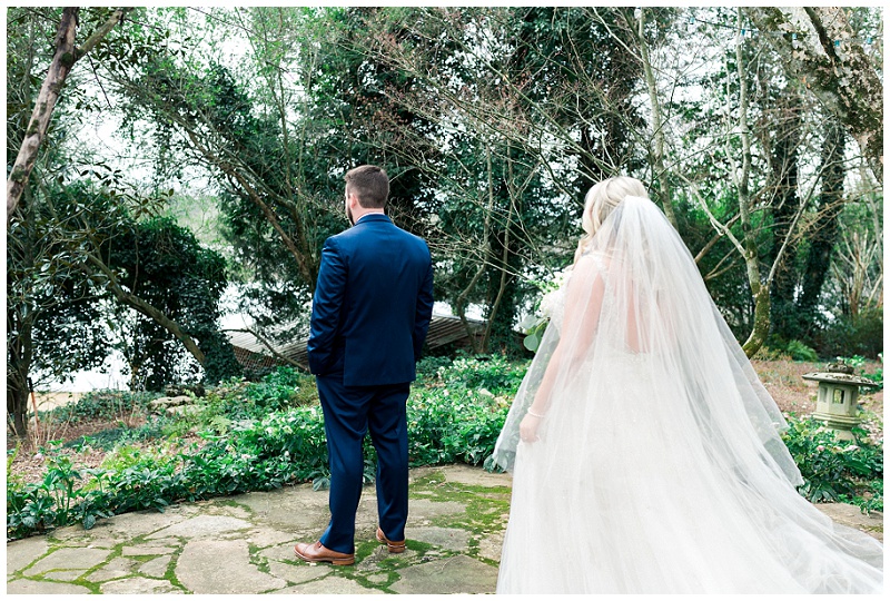 bride and groom first look Black Fox Farms