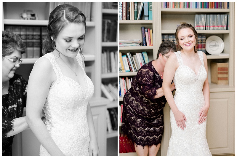 bride putting on dress church wedding TN