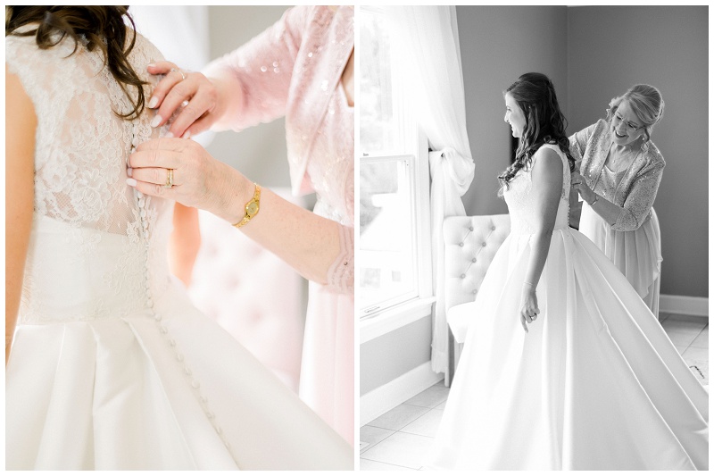 bride putting on dress spring wedding
