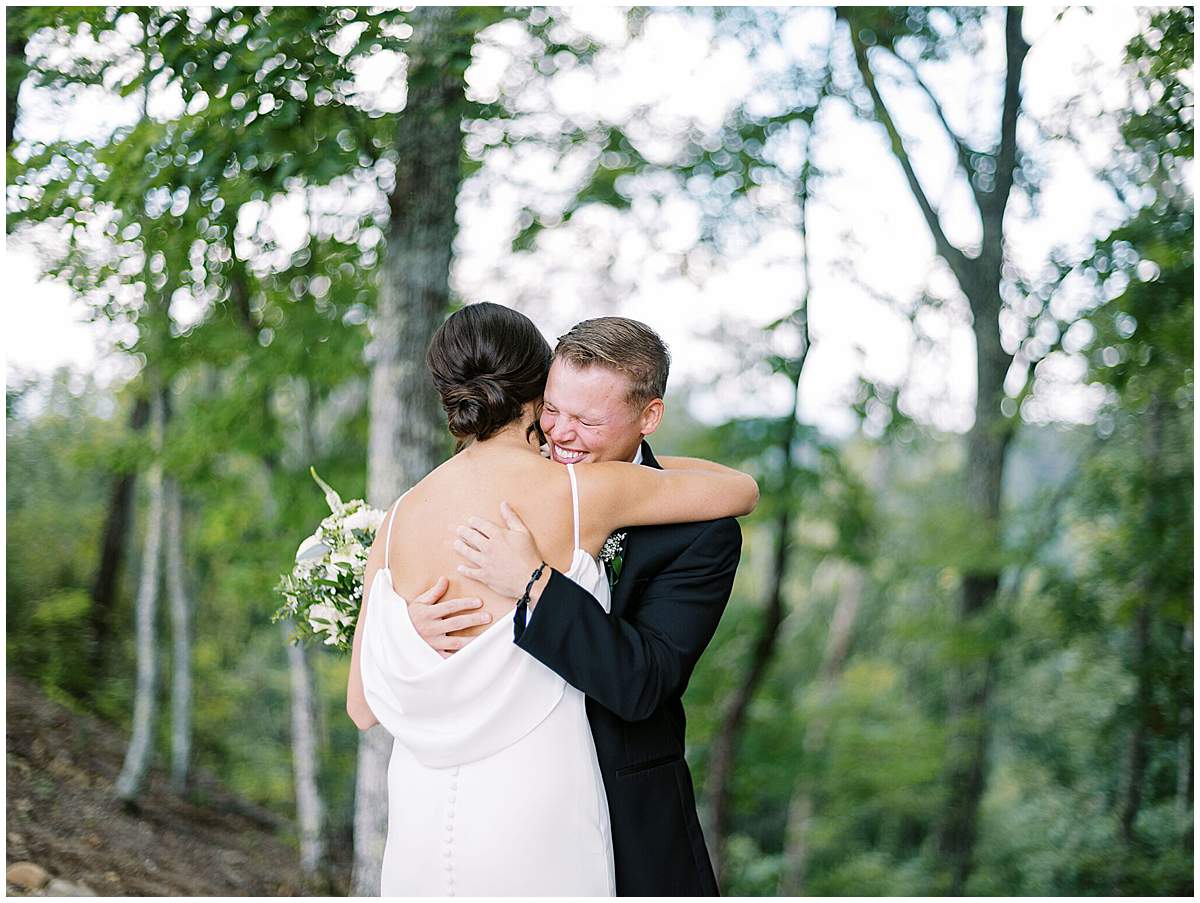 Magnolia Venue first look with wedding couple portraits Smoky Mountains