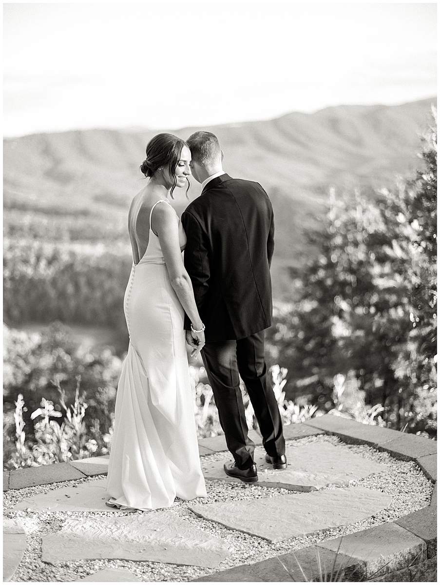 newlywed portraits beautiful Tennessee sunset overlooking the smoky mountains