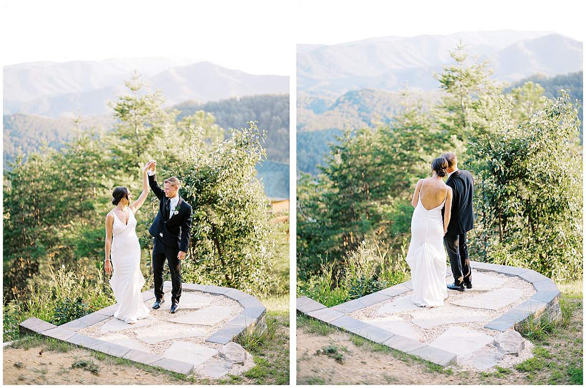 scenic intimate newlywed portraits overlooking Pigeon Forge Tennessee