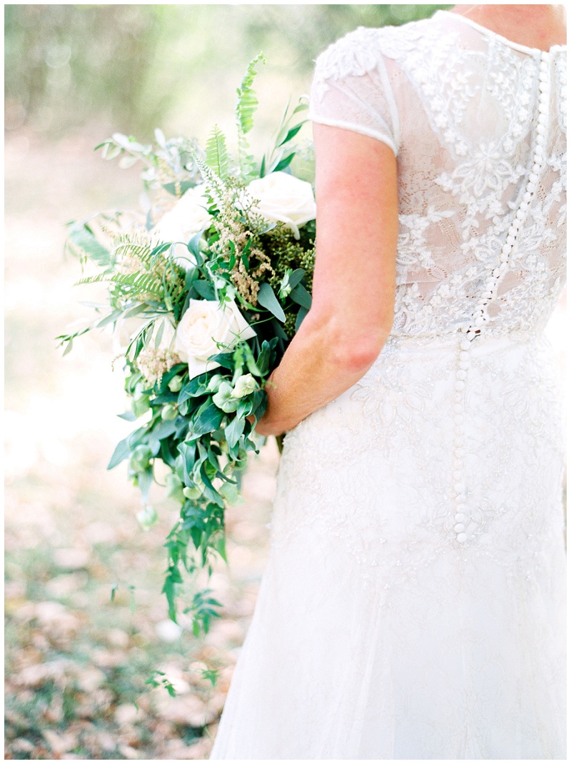 bride wedding dress and bouquet details at Sevierville tn wedding