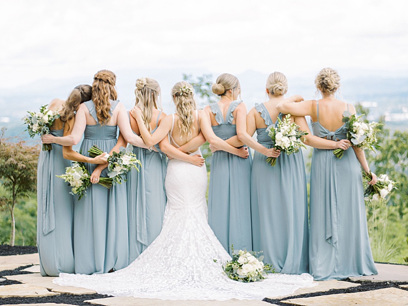 bridesmaids hugging at Smoky Mountain wedding bridesmaids hugging at Smoky Mountain wedding