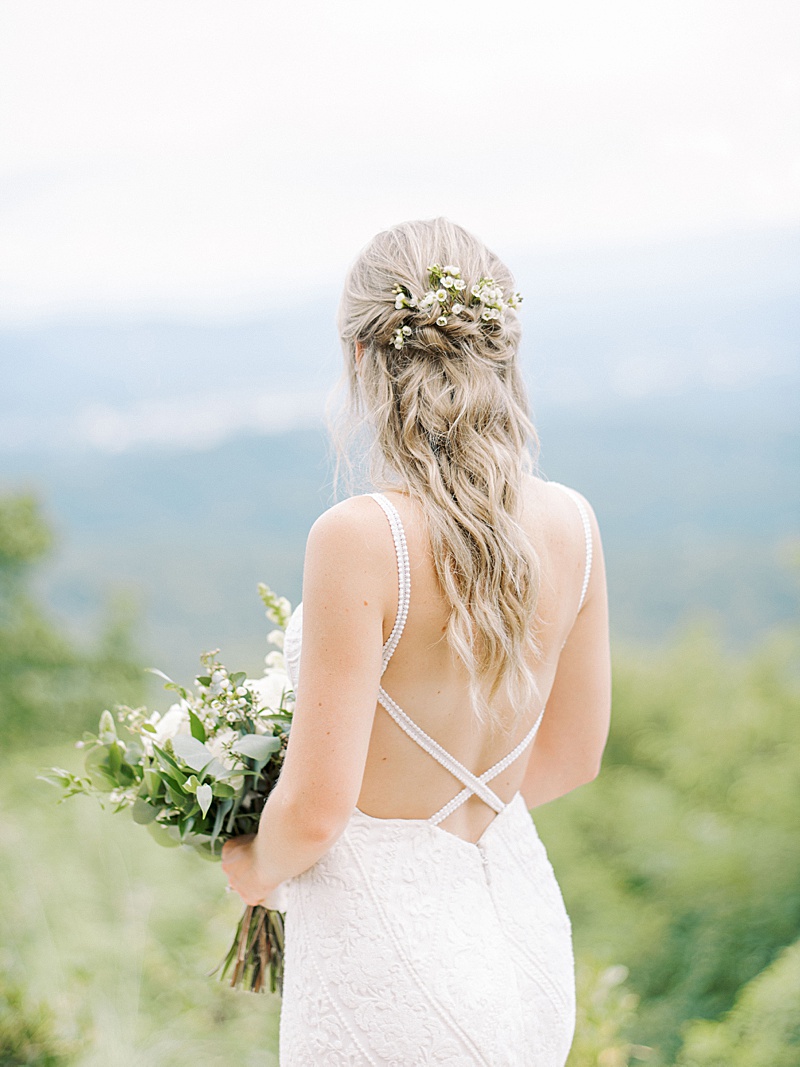 bride looking at Sevierville TN mountains bride looking at Sevierville TN mountains