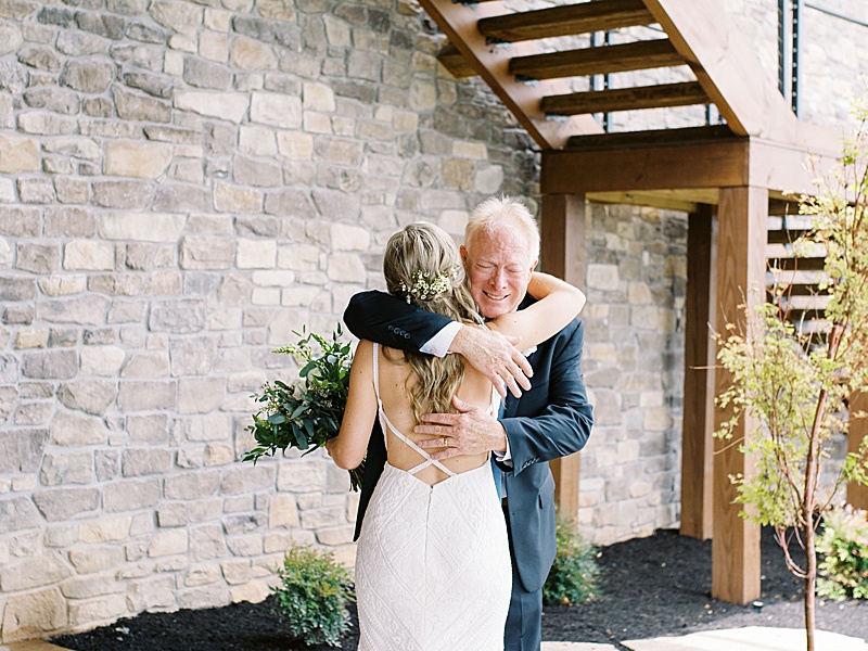 bride first look with dad hugs Sevierville TN wedding bride first look with dad hugs Sevierville TN wedding