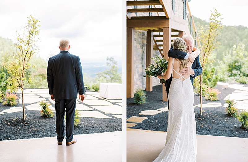 emotional bride reaction with first look with dad Sevierville TN wedding emotional bride reaction with first look with dad Sevierville TN wedding