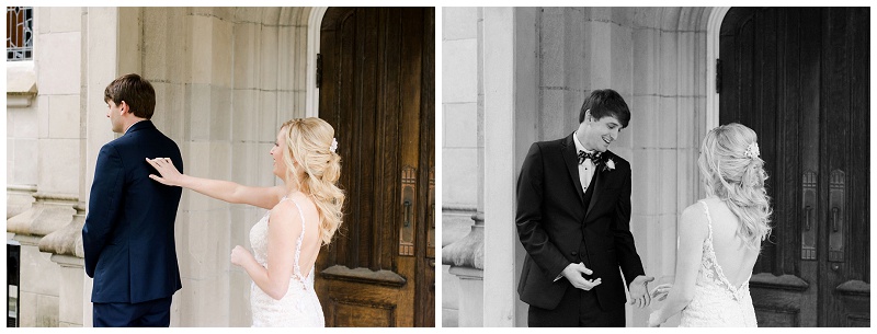 bride and groom first look portraits Jackson MS